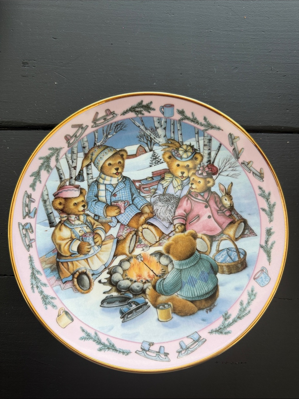 Teddy Bear Bonfire" collector plate from The Franklin Mint Heirloom collection